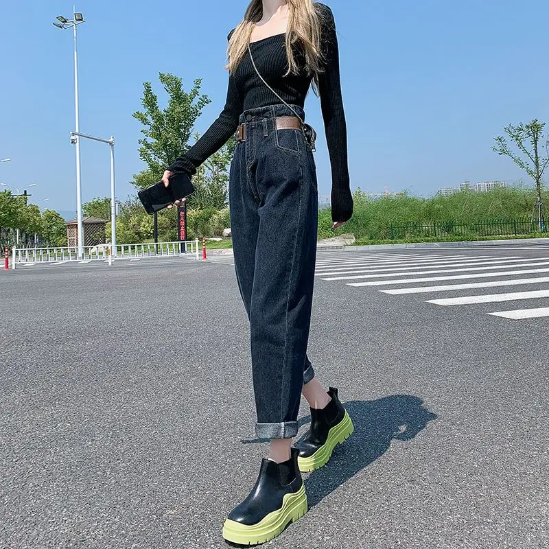 2023 Autumn New Women Jeans Pear-shaped Loose Large Size Fashion Daddy Pants High Waist Slimming Casual Straight Trousers