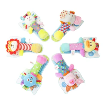 Soft Hand Crank Baby Rattles Cartoon Animal Plush Toys with BB Call Voice Squeaky Sensory Travel Accessory for Toddlers 1