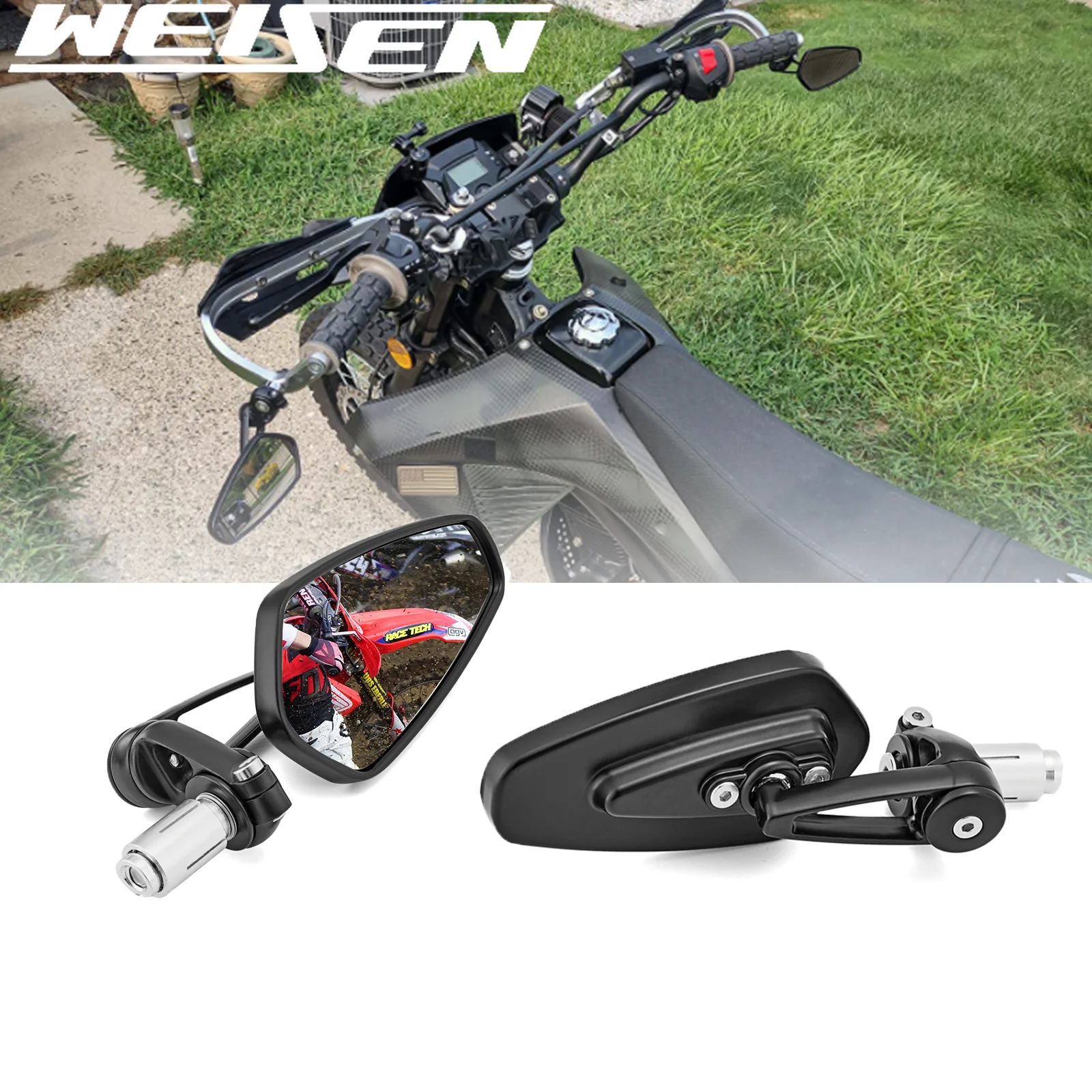 Universal Black Bar End Mirrors For Motorcycles - Fits Suzuki GSXS750, GSXR600, 7/8" Handlebars, Billet Aluminum, 1 Year Warranty