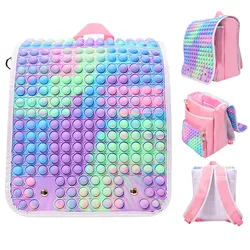 Rainbow Backpack for Boys Girls 3D Silicone Bubble Shoulder Bag Sensory Fidget Toy Stress Relief Autism Student Travel Rucksack 