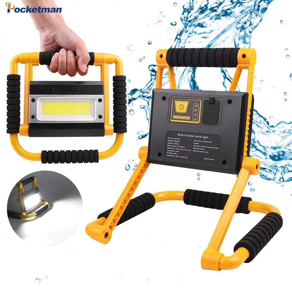 300W LED Work Light Portable Flood Light COB Work Lamp Rechargeable Folding Waterproof Camping Lamp Job Site Lighting