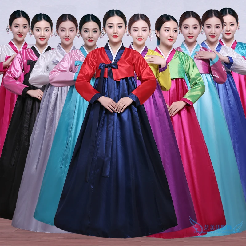 Hanbok Korean Multicolor Traditional Korean Hanbok Dress Female Korean Folk Stage Dance Costume Korea Traditional Costume 한복