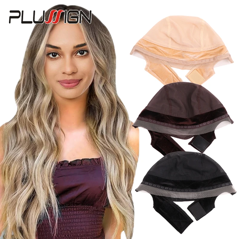Plussign Wig Grip Cap With Ear-Cutouts For Keeping Wigs In Place Brown Lace Wig Cap With Grip Band For Wearing Glueless 1Pcs