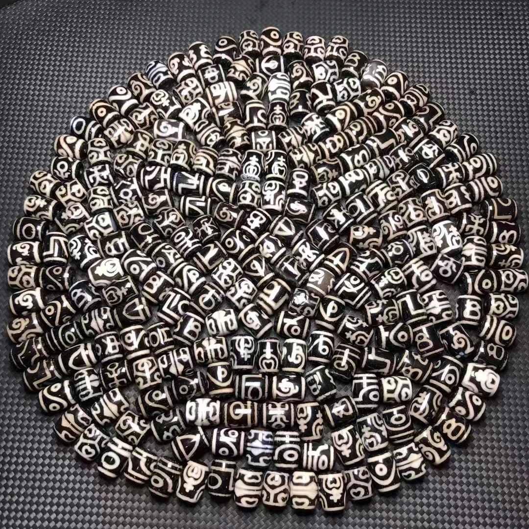 

500pcs/lots Black and White Barrel 13mm*18mm Different Patterns Grade B Quality Natural Agate Stone Tibetan Dzi Beads