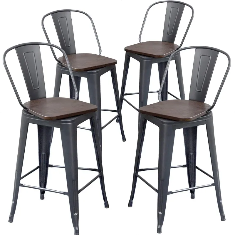 

Swivel Metal Bar Stools Set of 4 Counter Height Stools Counter Bar Stools with Back Swivel Metal Bar Chairs Wooded Seat 26 Inch