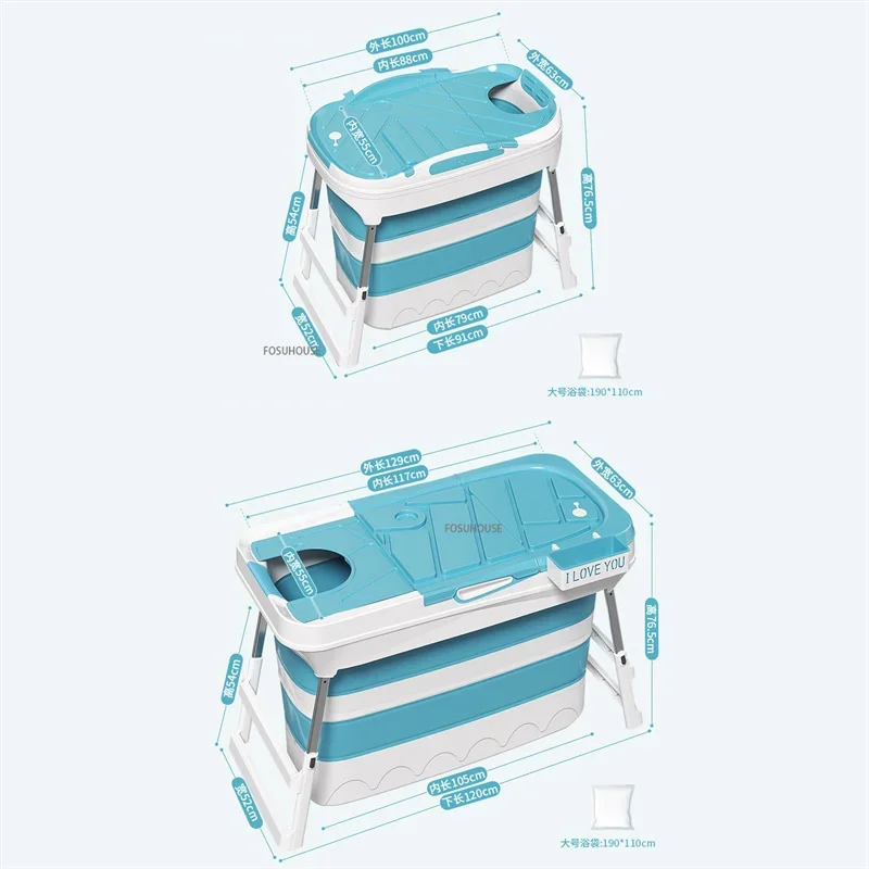 Foldable Bathtub Adults Thicken Plastic Bathroom Hot Tub General Bath Barrel Lid Full Body Spa Small Portable Bathtub