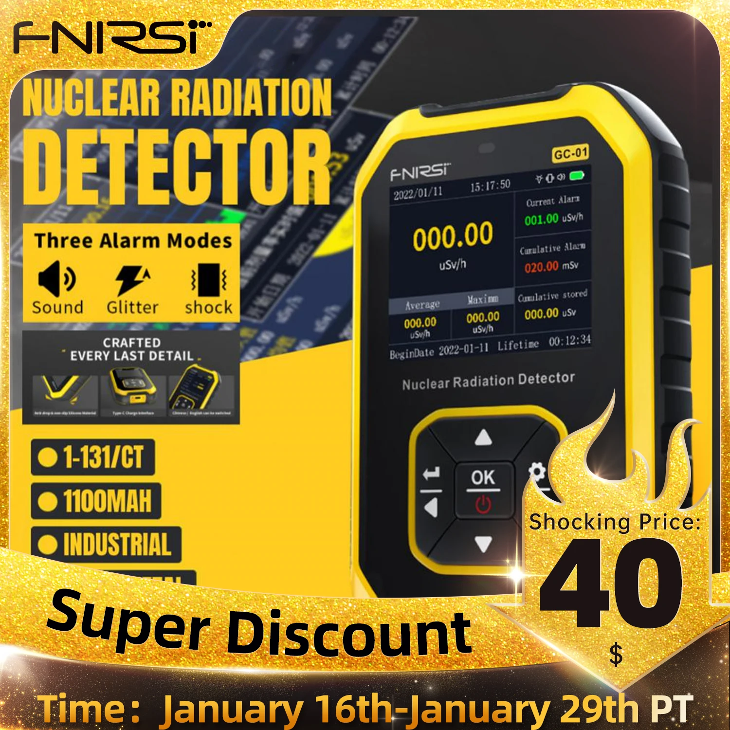 FNIRSI GC 01 Geiger Counter Nuclear Radiation Personal Dosimeter