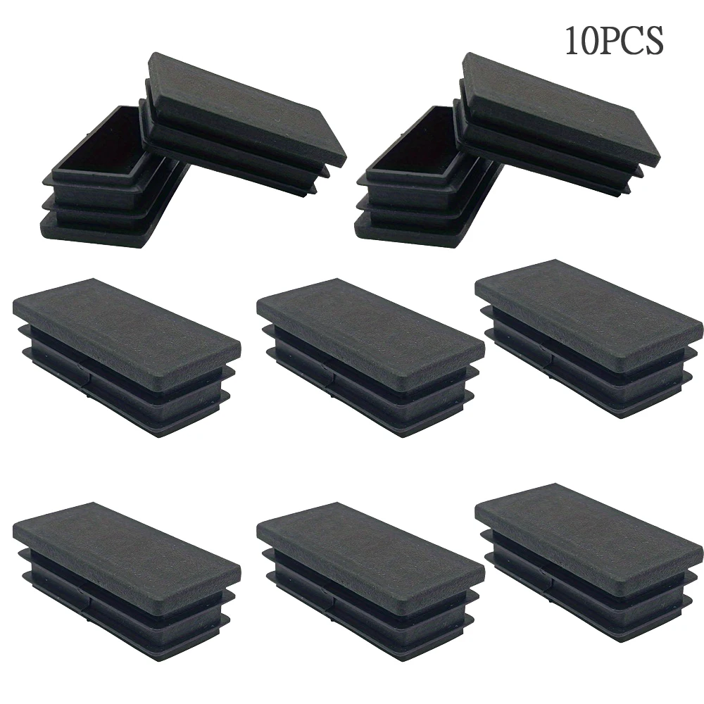 Black Rectangular Furniture Leg End Cap - Protective Tube Insert, 20mm x 40mm