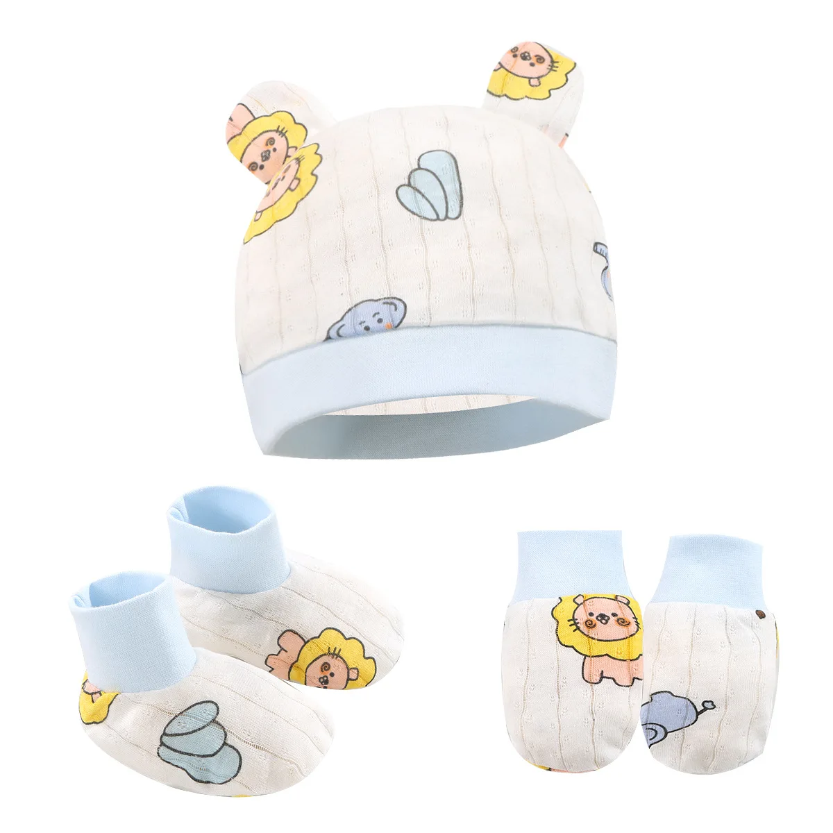 Newborn Animal Print Gift Set, Baby Hat Booties and Mittens 3-Piece Set, Infant Soft Cotton Accessories for Boys Girls