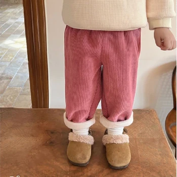 Baby Kids Corduroy Pants Children Fleece-Lined Thermal Winter Warm Straight Leg Casual Trousers for Boys Girls Clothing 1