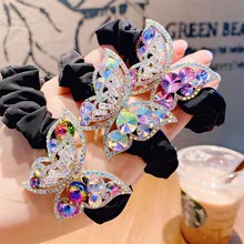 

Juno hair silk rope “butterfly” korean for women with crystal rhinestone hair accessories for girls hair ties for women rope