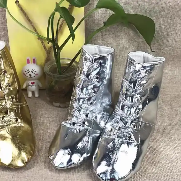 New Gold Silver Jazz Shoes Lace Up PU Modern Dance Stage