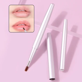 2pcs fashion telescopic lip brush lipstick brush telescopic portable round head dye cover makeup artist professional lip liner 1