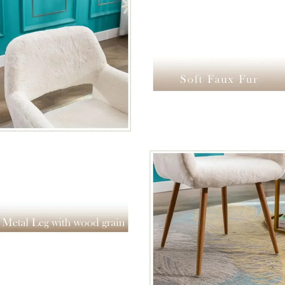 "stylish faux fur accent chair with mid-century modern design for teens, suitable for living and dining rooms, wood-tone metal l