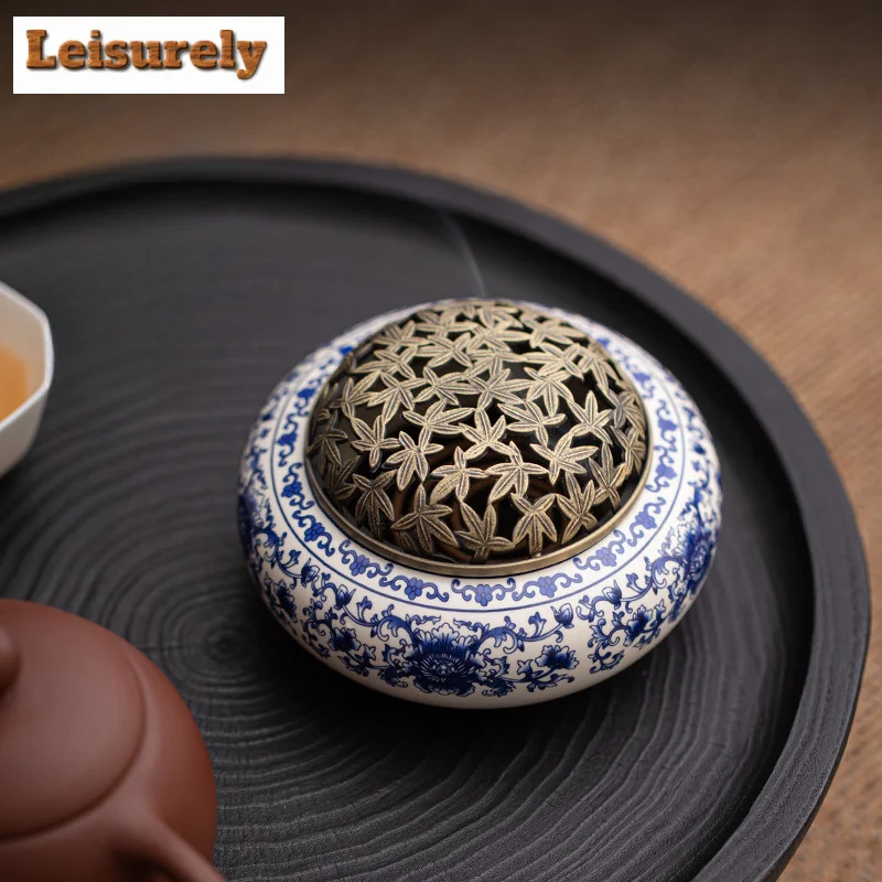 Blue and White Porcelain Incense Burner Zen Censer Burner Holder Aroma Smoke Censer Holder Office Tea Table Ornaments Crafts
