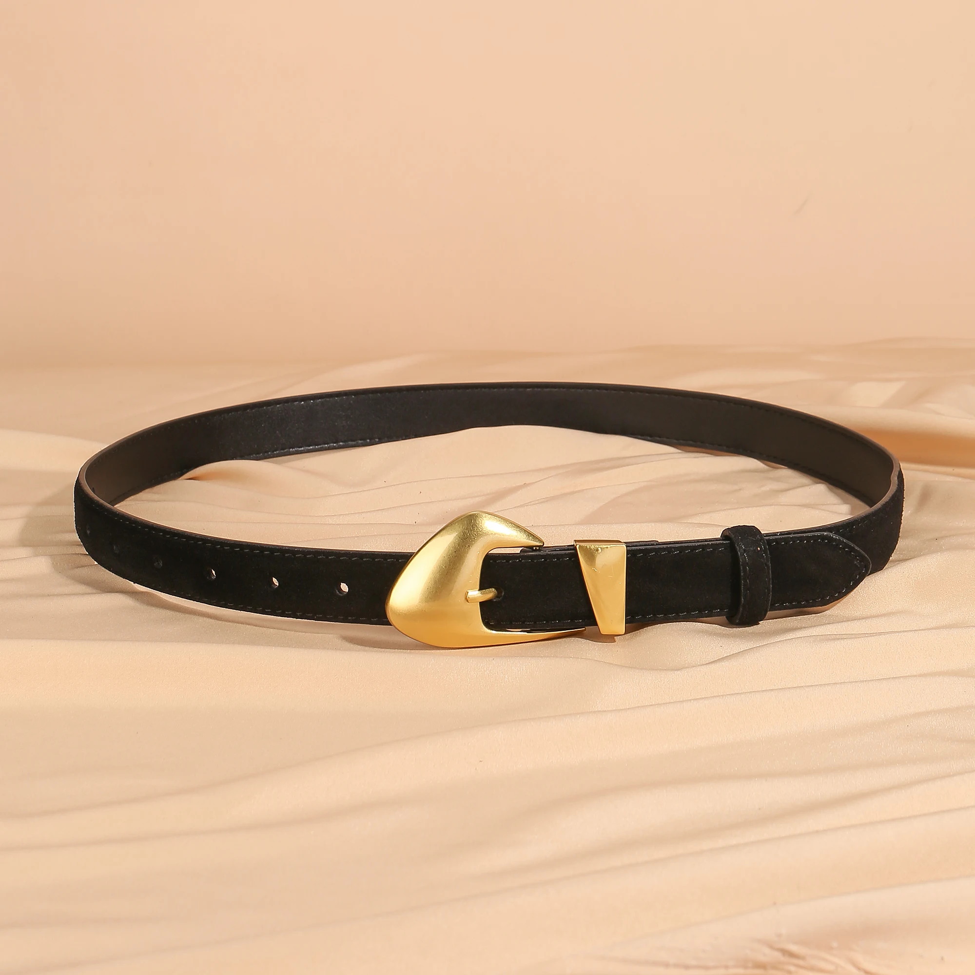 Luxury Suede Cowhide Leather Belt for Women, Vintage Style  display picture 2