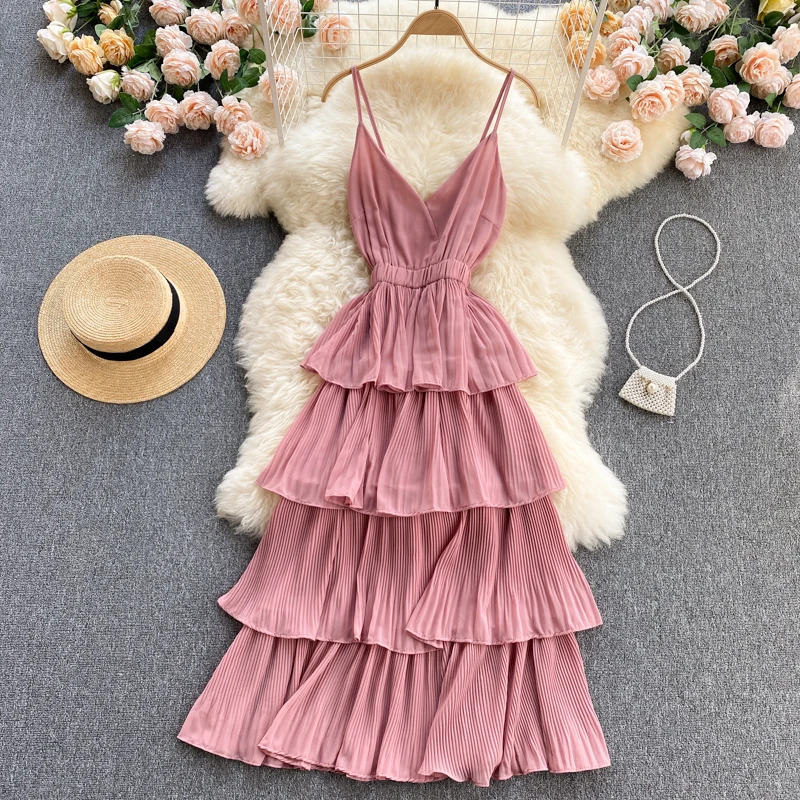 

Yellow Women's Summer Beach Long Dress For Girls V Neck Sleeveless Camis Sundress Boho Vintage Ruffles Patchwork Holiday Dresses