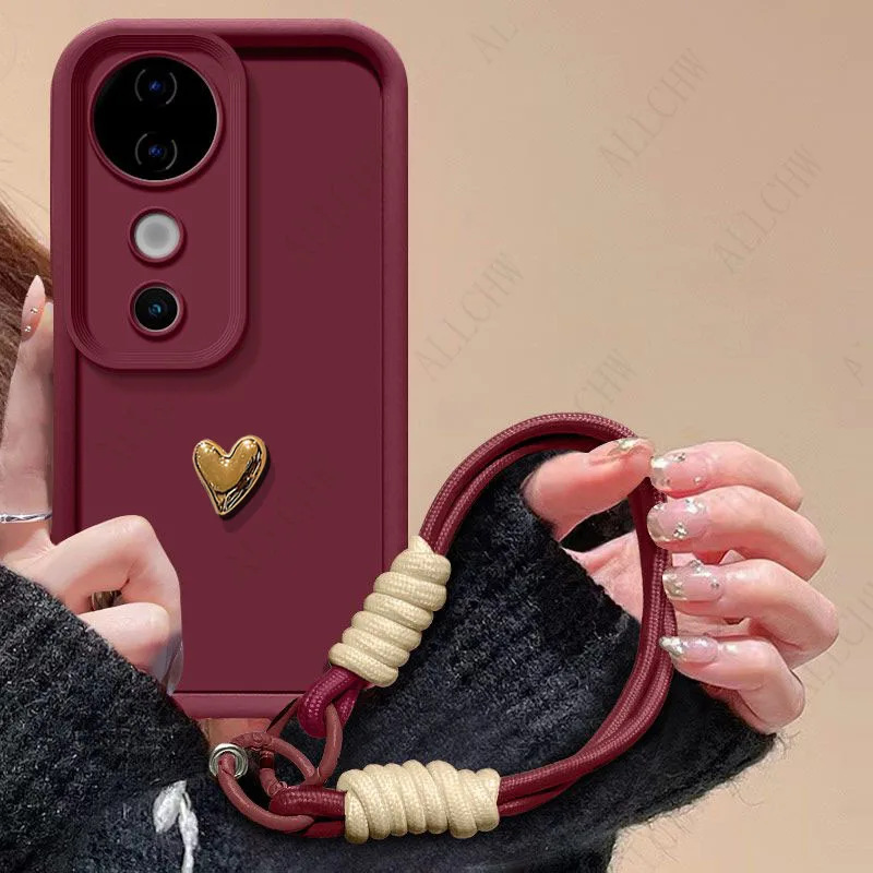 3D Love Heart Strap Shockproof Phone Cover