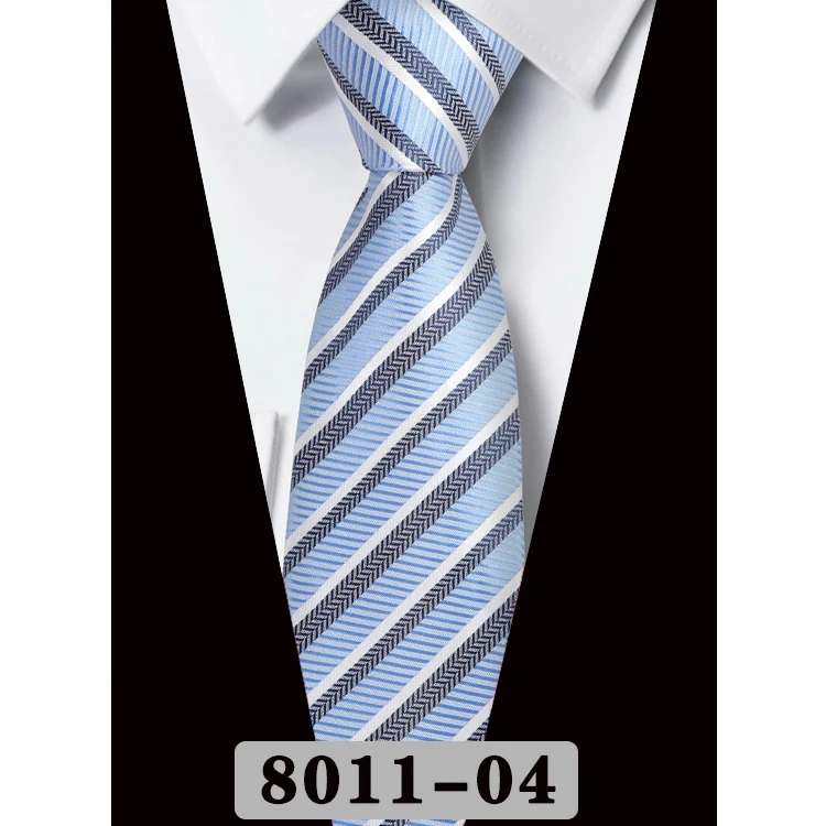Neue Herren-Krawatte, modisch, klassisch, Polyester, gestreift, Rot, Blau, Grau, Hochzeit, Party, Designer, Business, 8 cm, Jacquard-gewebte Krawatte, Geschenk – Detail 7