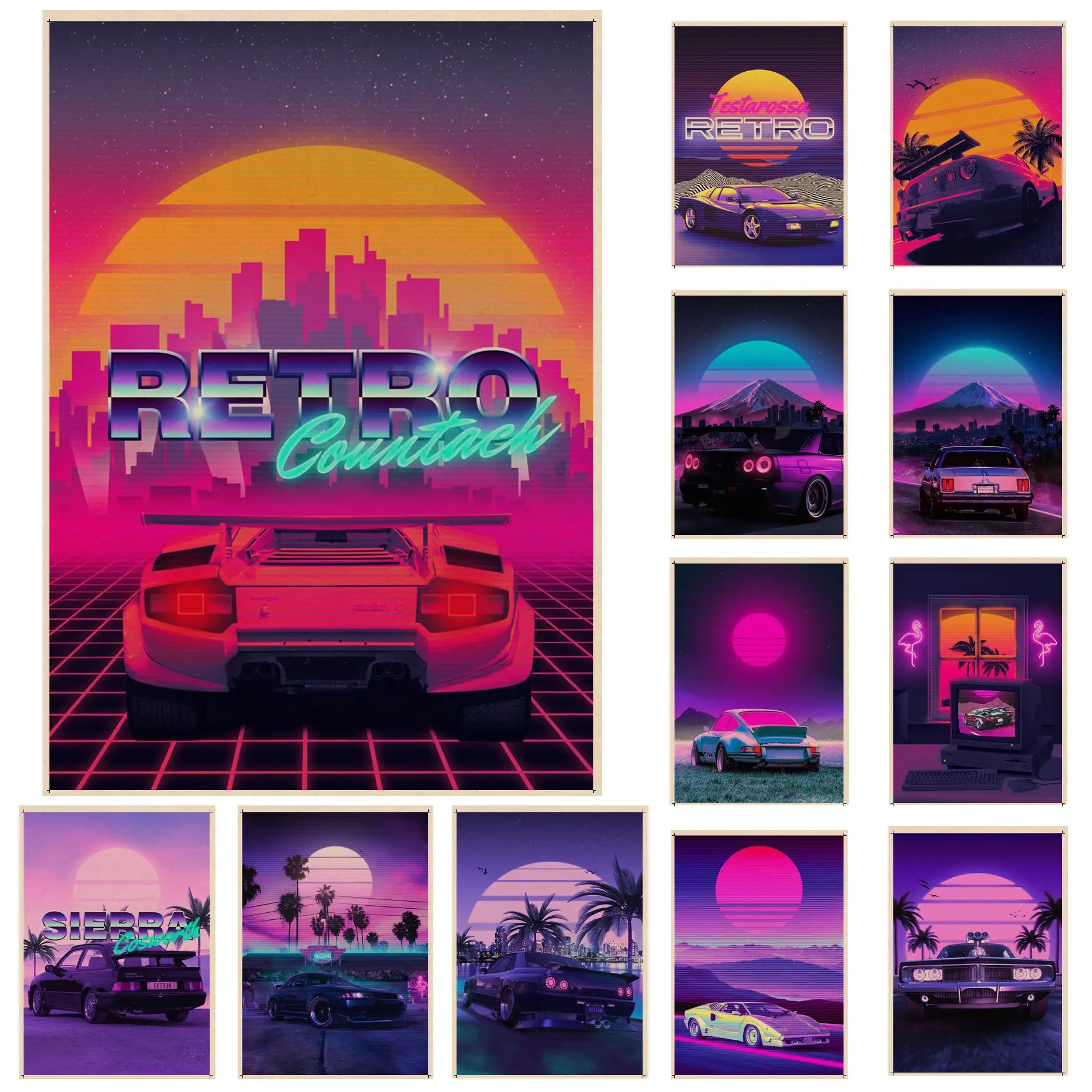 

Tokyo Street Racing Synthwave Neon 80S Classic Anime Poster Decoracion Painting Wall Art Kraft Paper Home decor