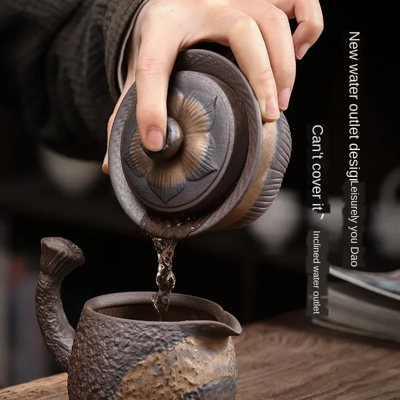 Large Earthenware Sancai Gai Wan Cha Cup Kung Fu Tea Manual Vintage Tea Bowl Coarse Pottery Set Gaiwan Sopera De Ceramica