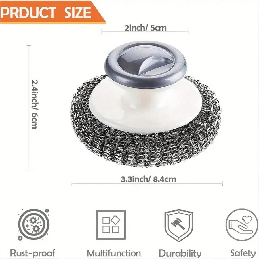 Stainless Steel Scourers Plastic Handle Steel Wool Scrubber Pad Kitchen Bathroom Cleaning Brush Dishes Pots Pans 1Pc