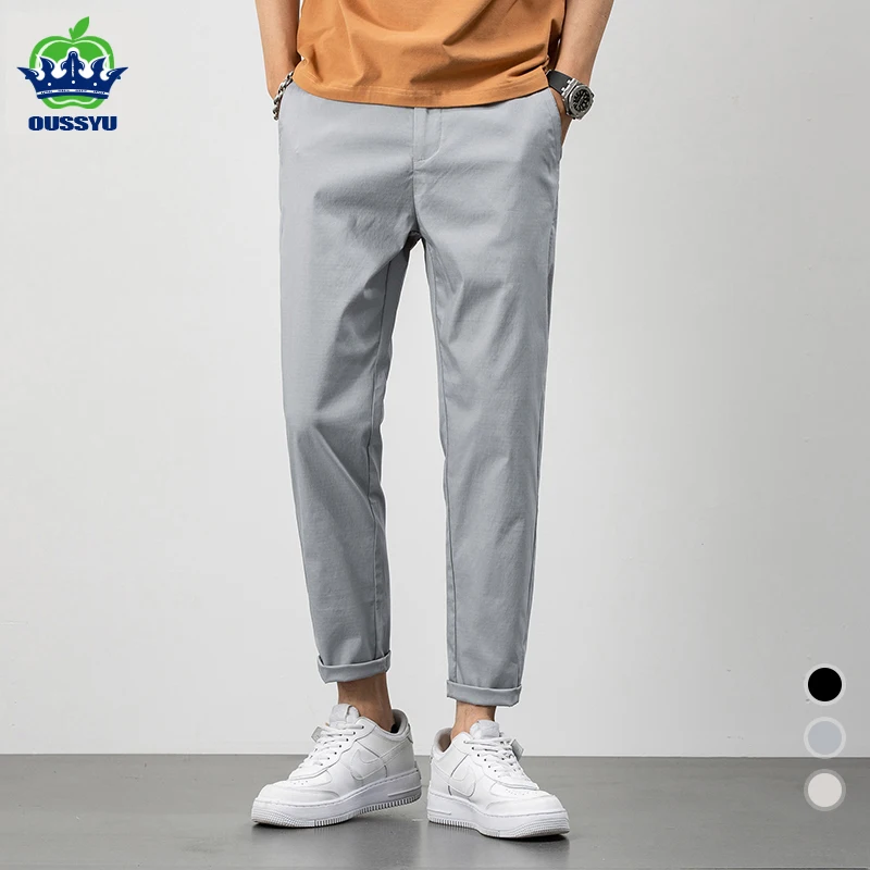2023 New Summer Thin Ankle Length Pants Men Cotton Casual Pant Man Work