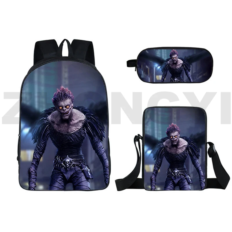 

Fashion Lady Travel Canvas Daypack 3D Anime DEATH NOTE Backpacks Cartoon Death Note Misa Amane L Ryuk School Back Pack for Boys