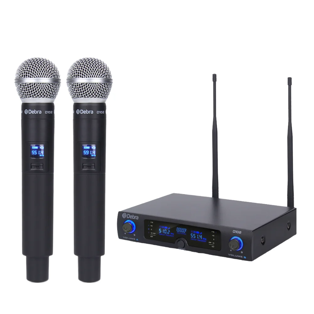 데브라 오디오 D-102 UHF 무선 다이나믹 카디오이드 마이크 시스템 노이즈 캔슬링 CE 인증 이어 XLR 커넥터 2 LED
