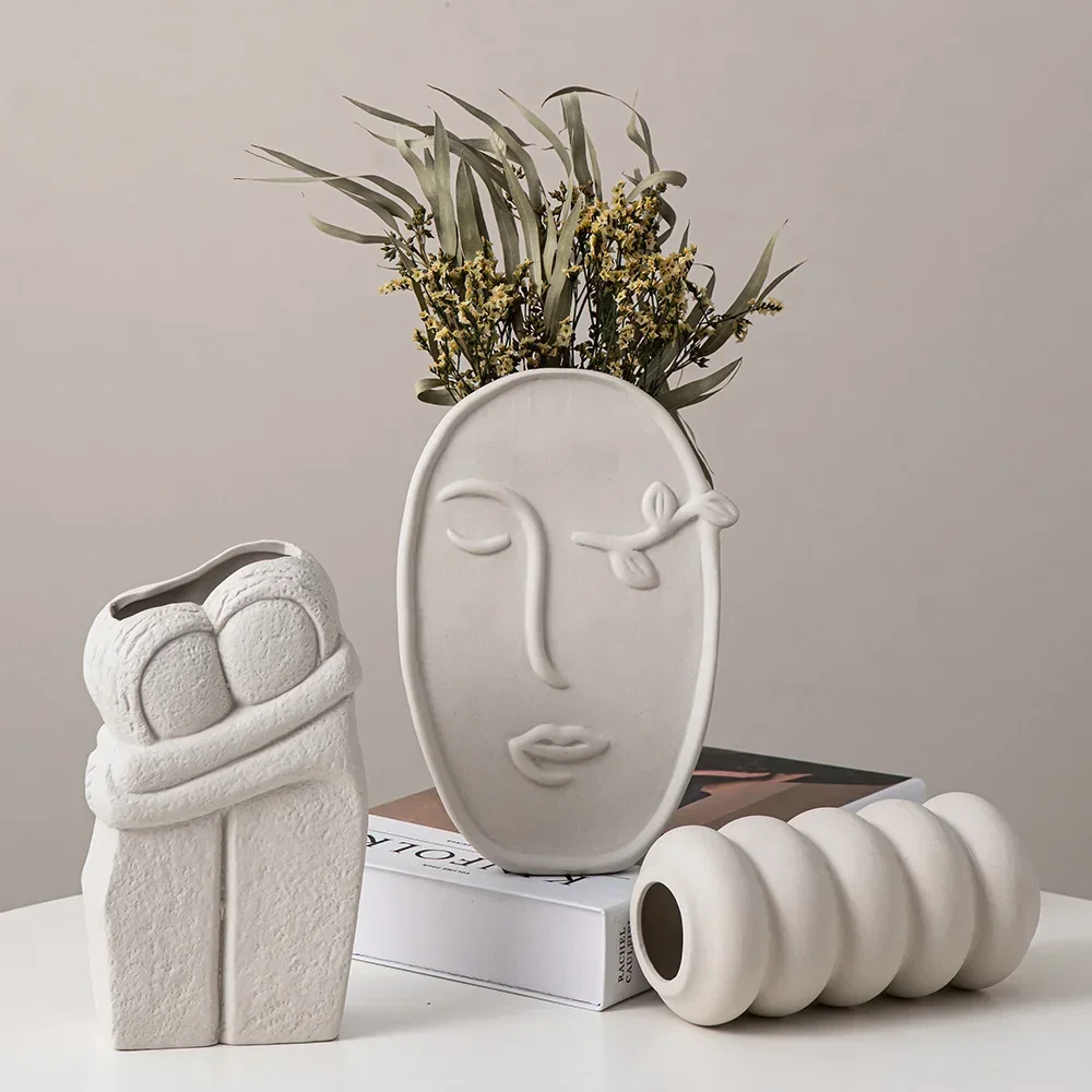 

Art Home Decor Nordic Abstract Ceramic Vase Flower Arrangement Dried Flowers Creative Living Room Desktop Decoration Accessories