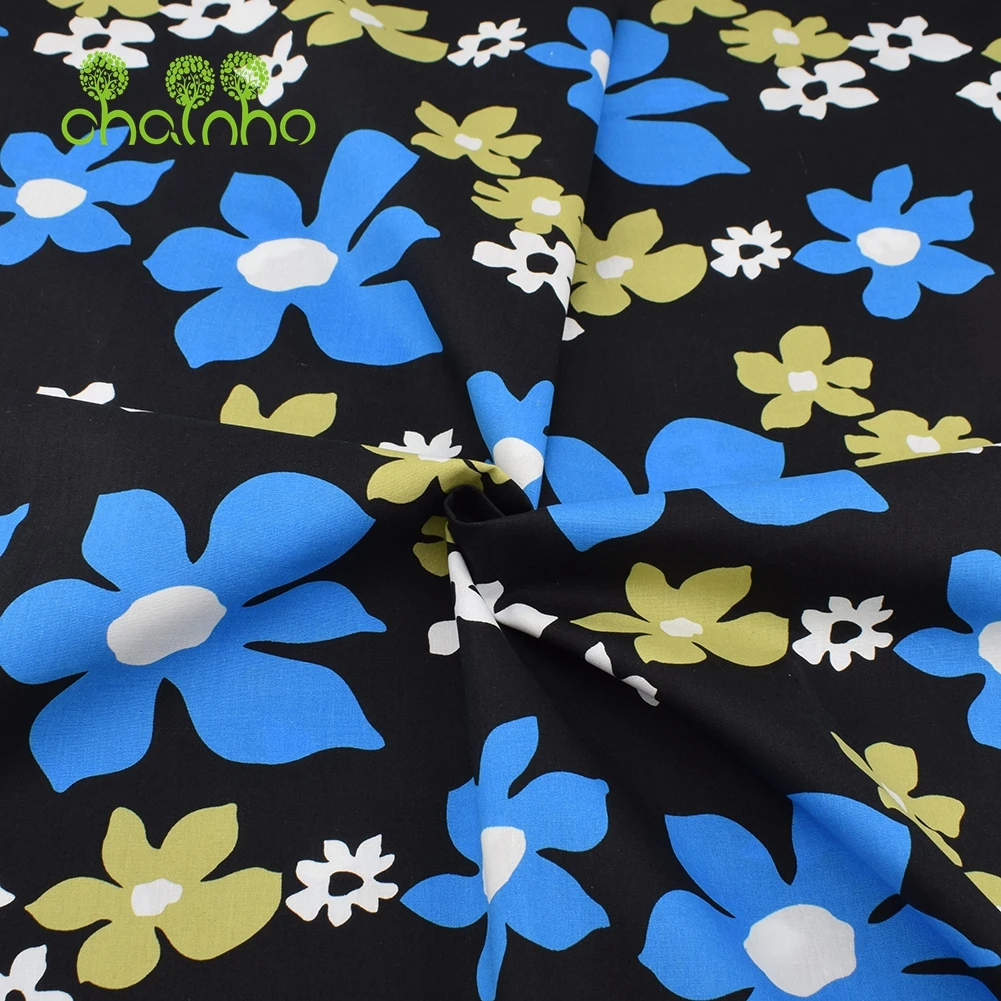 Chainho,Printed Plain Weave Poplin Cotton Fabric,DIY Sewing Quilting Material,Patchwork Cloth,Floral Series,3 Sizes,15PC108