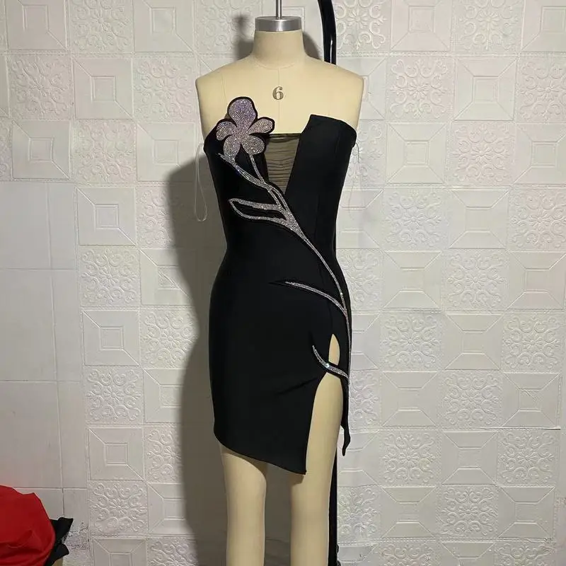 

New Fashion nva Women's Sexy Strapless Sleeveless Bodycon Backless Split Bandage Dress Elegant Woman Chic Evening Party Dresses