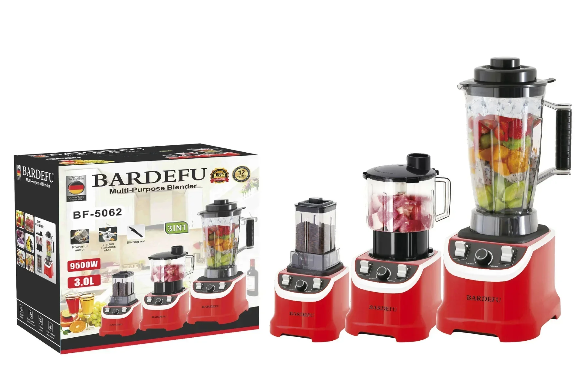 Multifunctional 3IN1 Blender Juicer Food Processor Meat Grinder Ice Crusher Large Capacity Household 5