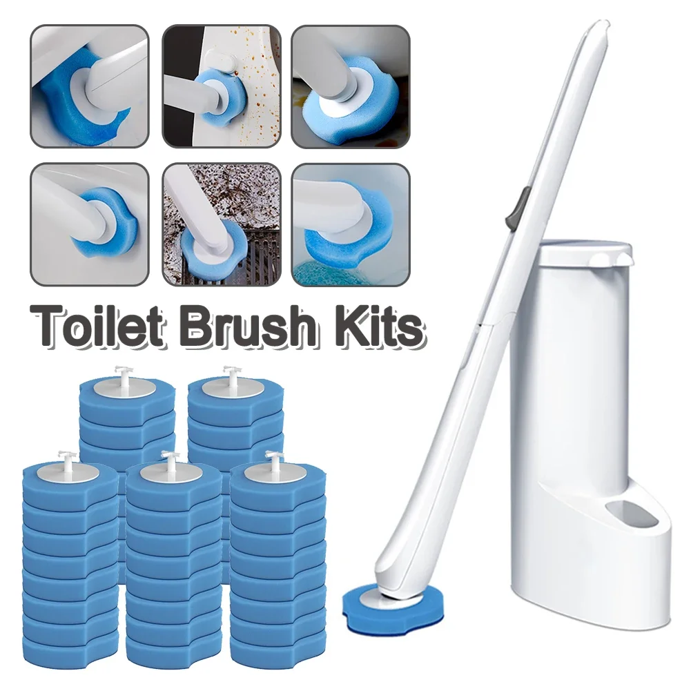 Wall-mounted Disposable Toilet Brush Cleaner with 8/16/24PCS Brush Head Bathroom Long Handle Cleaning Toilet Accessories toilet cleaner