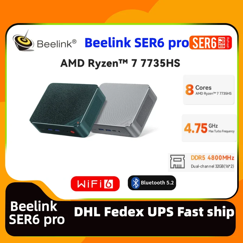 

NEW Beelink SER6 Pro AMD Ryzen7 7735HS Mini PC RAM 32G SSD 500G DDR5 WiFi6 office dp office home Gaming mini pc beelink ser6max