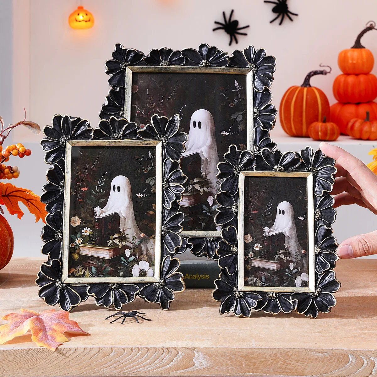 1PC, Halloween Decor Resin black and gold three-dimensional Daisy flower-shaped decorative photo frame