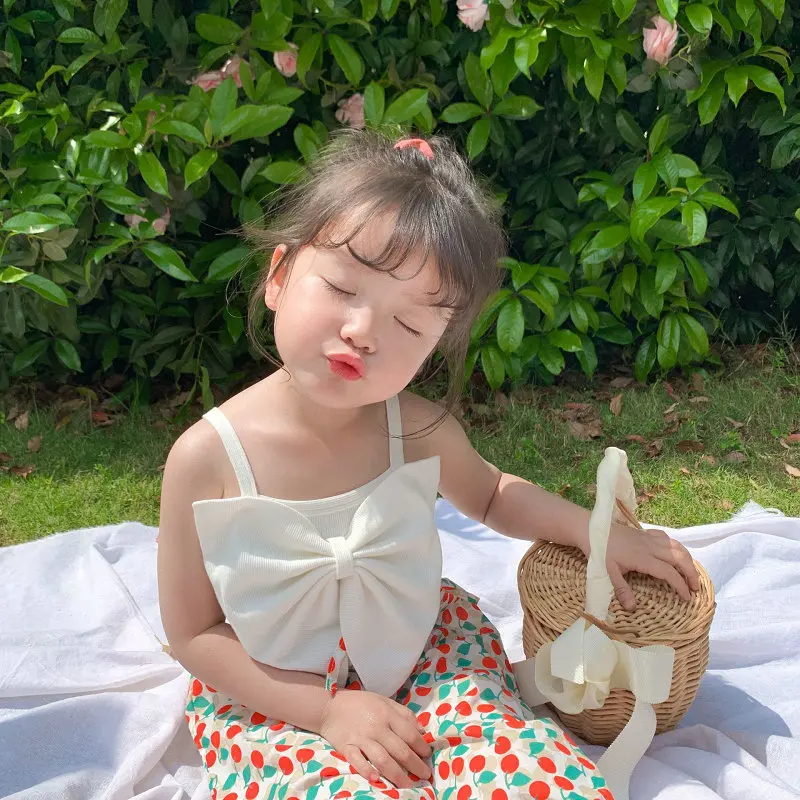 여아 캐미솔 큰 리본 다용도 탑 베스트 패션 & 다용도 2025 여름 신상 아동복 (3-8세)