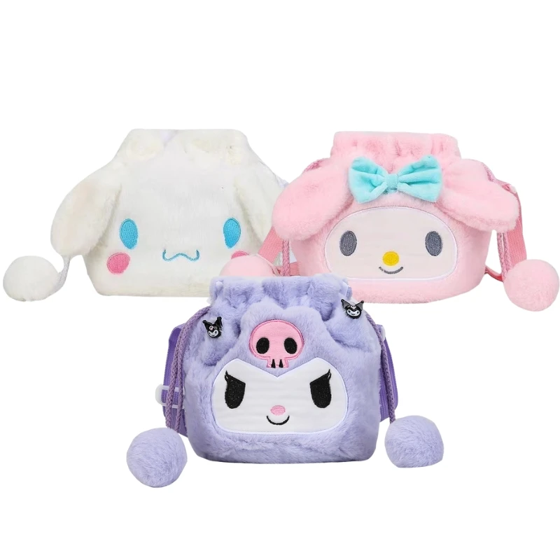 

Sanrio Cartoon Plush Doll Bag Cinnamoroll Kuromi My Melody Kawali Shoulder Messenger Bag Stuffed Makeup Backpack Women Girl Gift