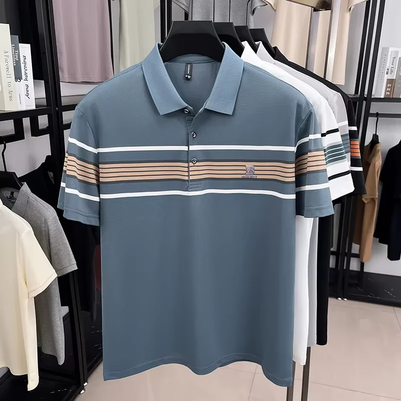 High end trend brand pure cotton polo shirt classic striped summer comfortable short sleeve men's T-shirt letter embossed top 11 Sde64d2300a9f4448ba0953e41f64d2a7z