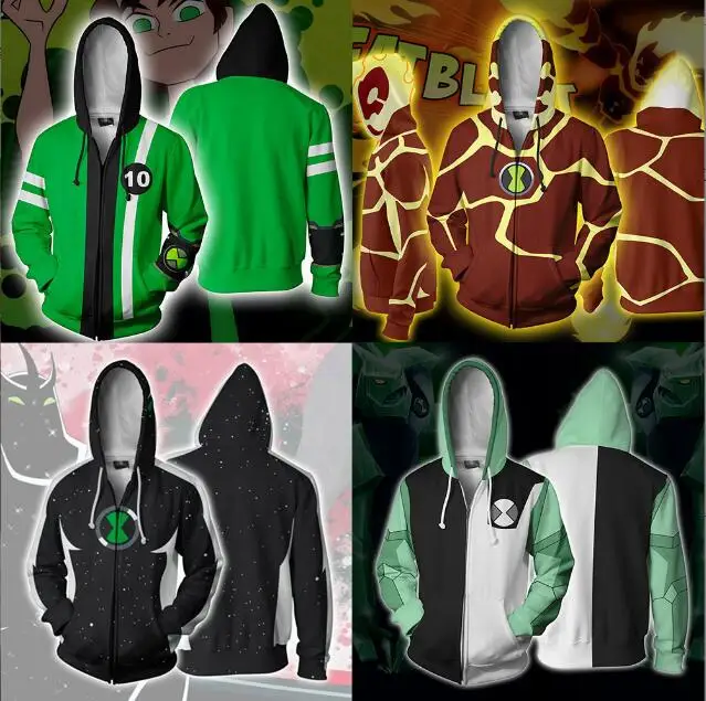 Ben10 Alien Force Hoodie Halloween Cosplay Costume Boys Girls Kids Adult 3D Print Long Sleeve Hooded Jacket Zipper Sweatshirt