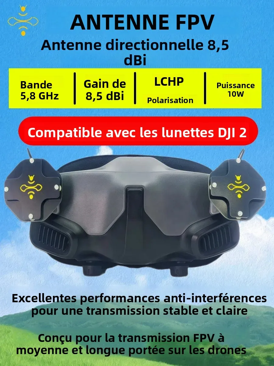 Antenne FPV 5.8G 8.5dBi LHCP Directionnelle pour DJI Goggles 2