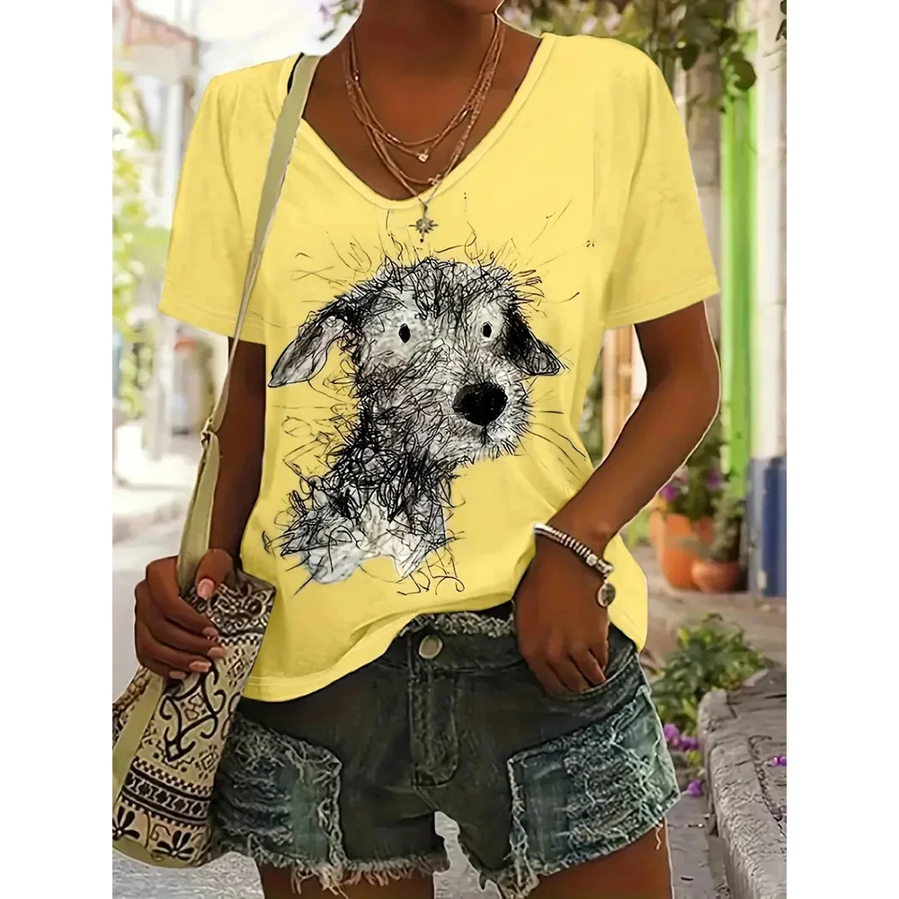 Summer-Women-s-T-Shirt-Casual-Short-Sleeve-3d-Dog-Print-T-Shirts ...