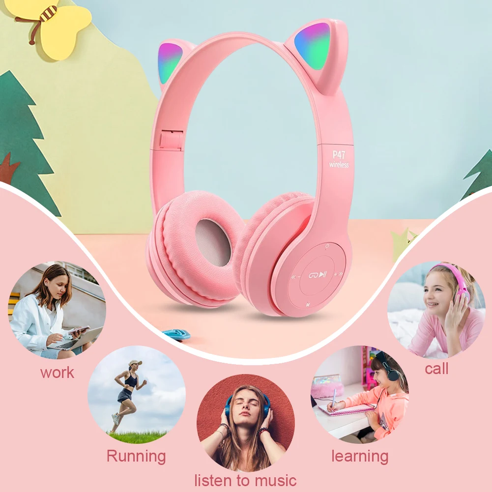 Cute Cat Ears Wireless Headphone Kids Girls Stereo Music Headset 1