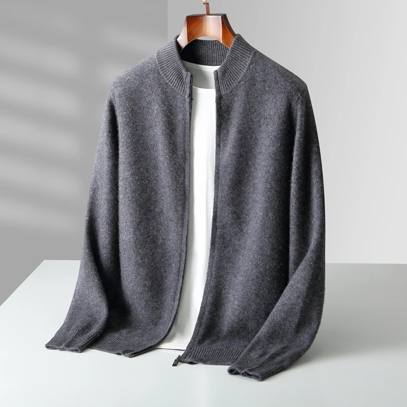 Maglione caldo da uomo in lana merino al 100% colletto a lupetto cardigan con cerniera ispessito autunno inverno nuove magliette a maniche lunghe lavorate a maglia in cashmere 4