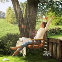 Upgraded Wooden Porch Swing 3-Seater, 5 FT Outdoor Patio Swing Bench with Cupholders, Hanging Chains, Swing Chair Bench 2