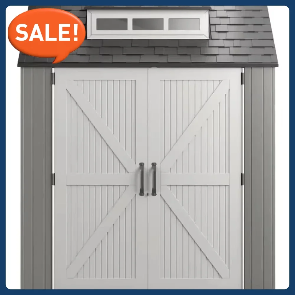 Resin Outdoor Storage Shed With Floor (7 x 7 Ft), Weather Resistant, Gray, Organization for Home/Backyard/Garden Tools