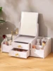 1pc Square Makeup Organizer Mirror Dresser， 360° Rotating Large Capacity Cat Ears Makeup Mirror with Stylish Storage Box - Perfe 1