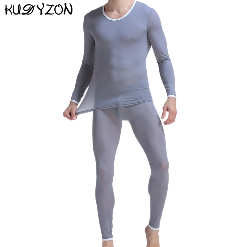 

High Quality Men Compression Long Johns Ice Silk Sexy Men Underwear Winter Long Johns Men Inner Wear Bottoms