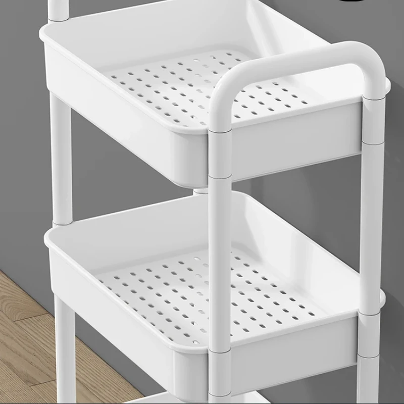 Mobile Storage Rack Household Multi-Tier Organizer Cart Plastic Bookshelf for Vegetable Basket and Gap Storage Solution