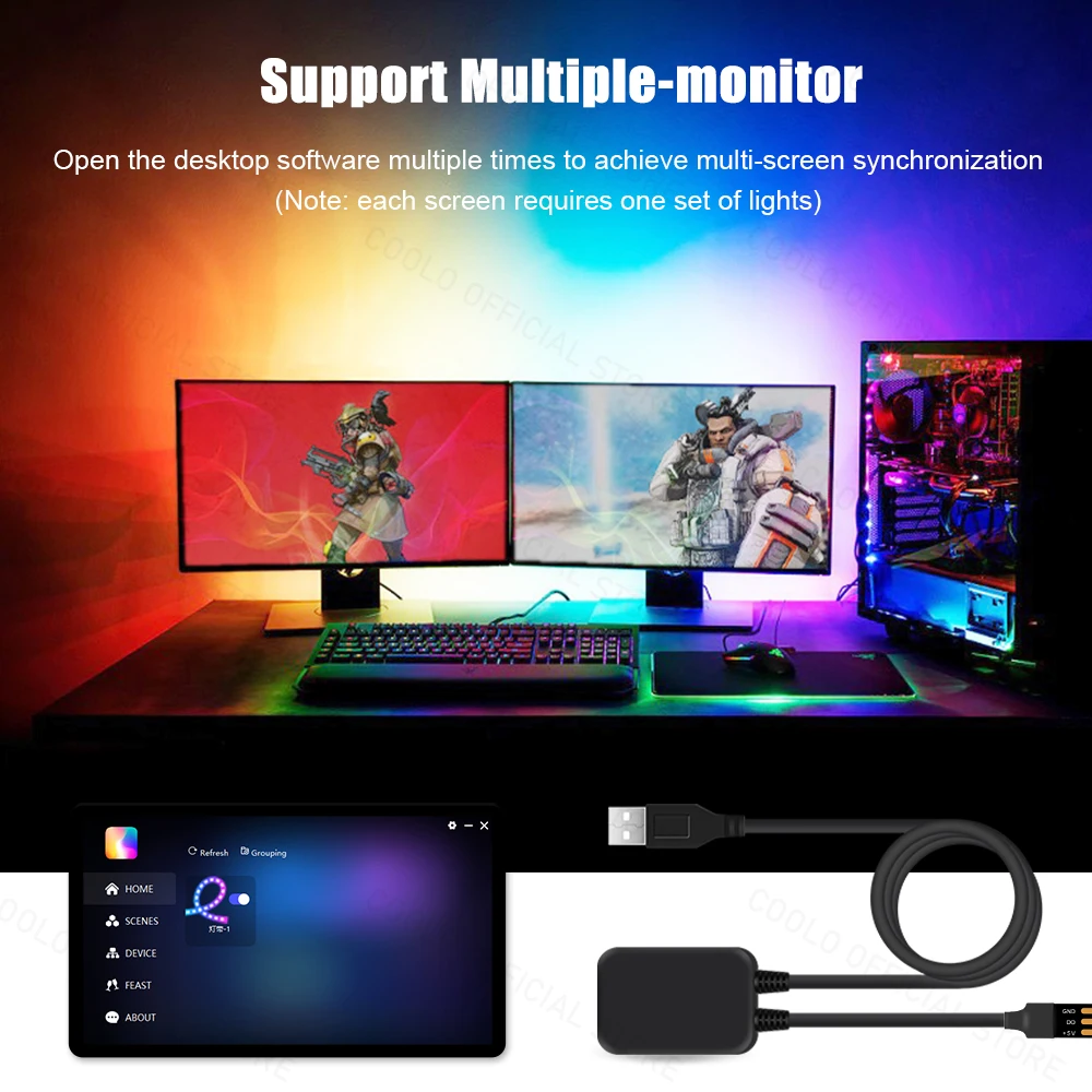 게임 E-스포츠 컴퓨터 모니터용 앰비언트 PC 백라이트, 몰입 게이밍 데스크탑 동기화 RGB LED 스트립 라이트 스크린 장식 조명